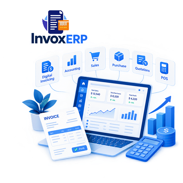 InvoxERP with digital invoicing, accounting, sales, purchasing, quotations, and the point of sale
